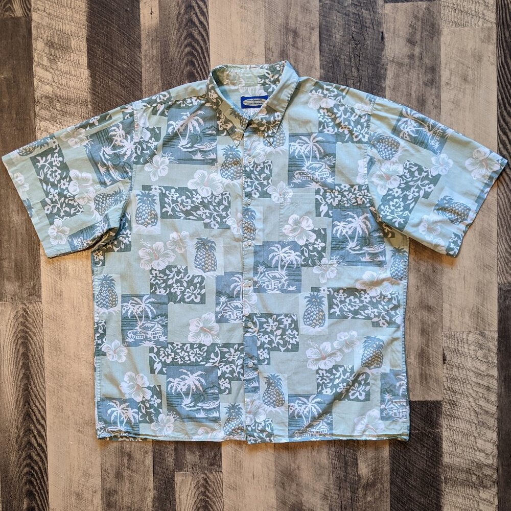 Reyn Spooner Phil Edwards Shirt Green Cotton Hawaiian Shirt Button-Up
